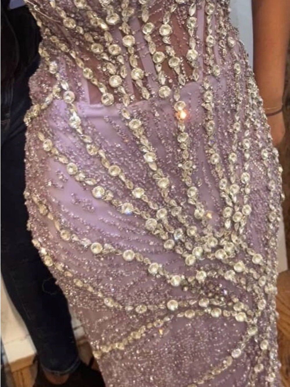 Lavender Beaded Prom Gown with Crystal Accents